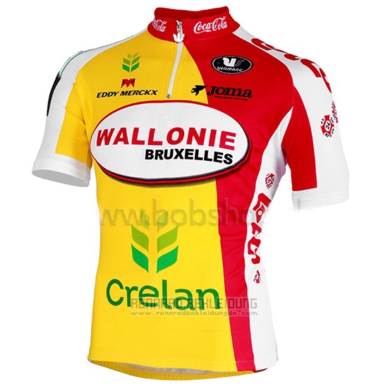 2013 Fahrradbekleidung Wallonie Bruxelles Gelb und Rot Trikot Kurzarm und Tragerhose